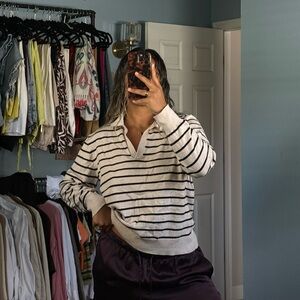 Striped Cashmere Pullover w Collar